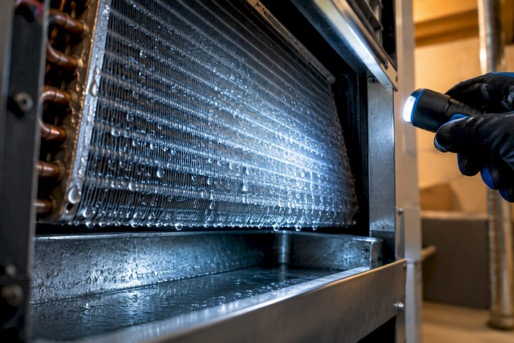 Condensation forming on an evaporator coil